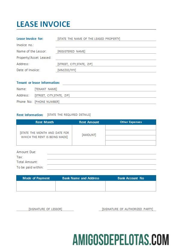 imprimível Modelo de fatura de aluguel